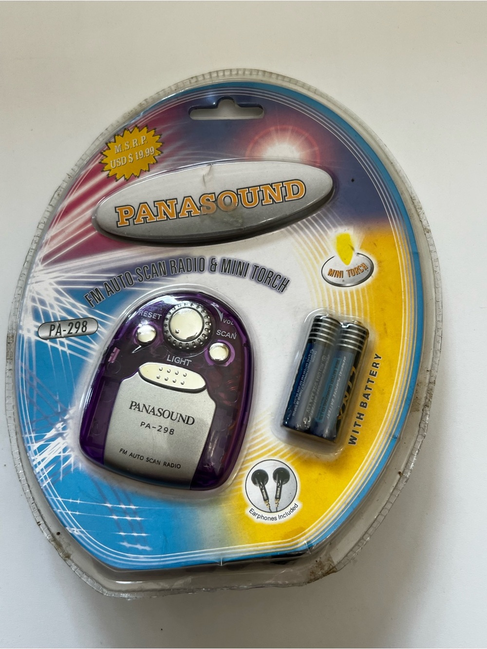 Panasound PA-298 FM Auto Scan Radio with Mini Torch - Purple